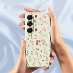 For Samsung Galaxy S25 Case Small Flower Leaves Pattern Printing Straight Edge TPU Phone Back Cover