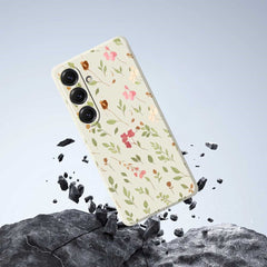 For Samsung Galaxy S25 Case Small Flower Leaves Pattern Printing Straight Edge TPU Phone Back Cover