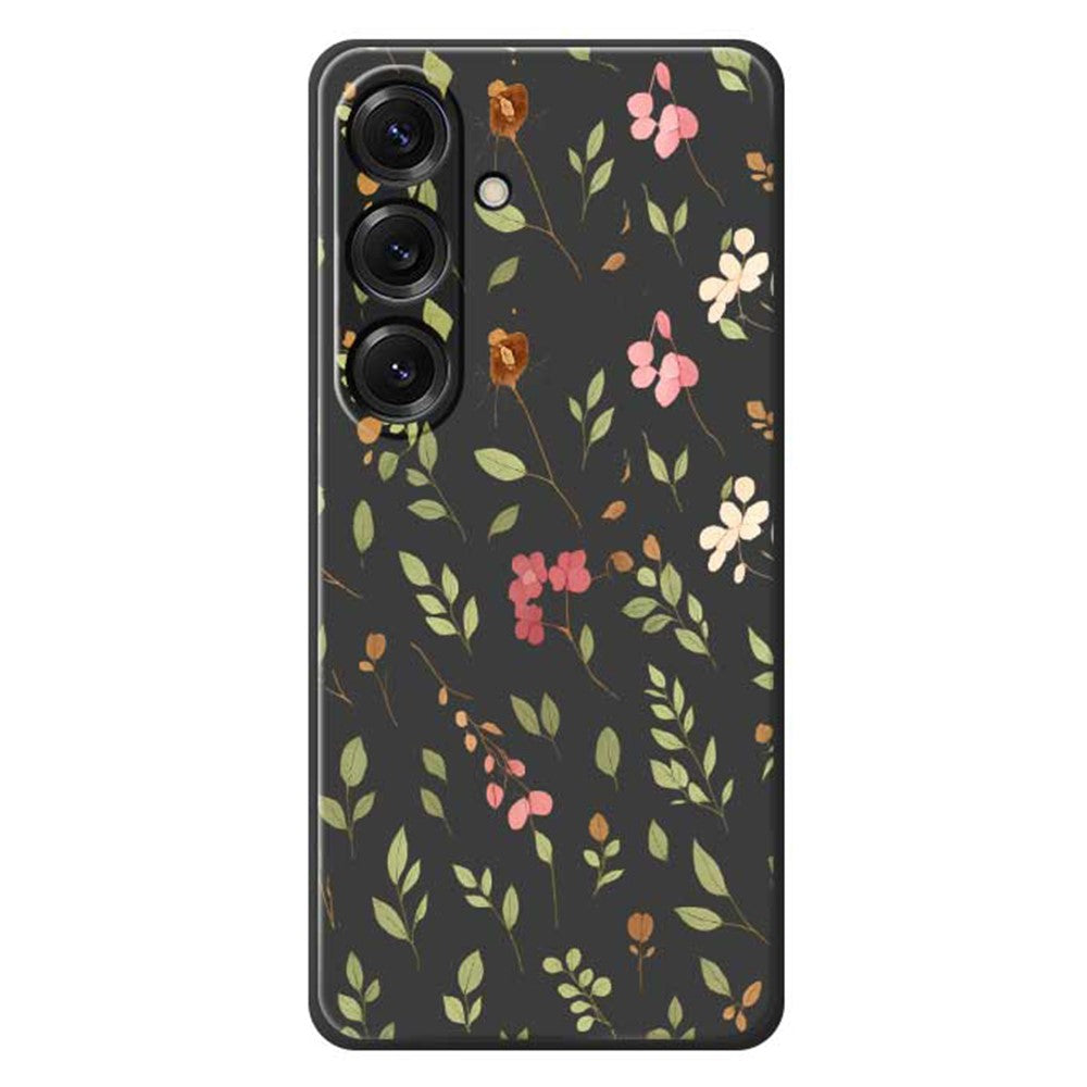 For Samsung Galaxy S25 Case Small Flower Leaves Pattern Printing Straight Edge TPU Phone Back Cover