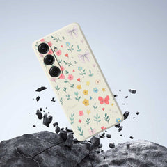 For Samsung Galaxy S25 Case Floral Bow Pattern Printing Straight Edge TPU Phone Back Cover
