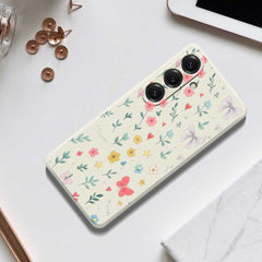 For Samsung Galaxy S25 Case Floral Bow Pattern Printing Straight Edge TPU Phone Back Cover