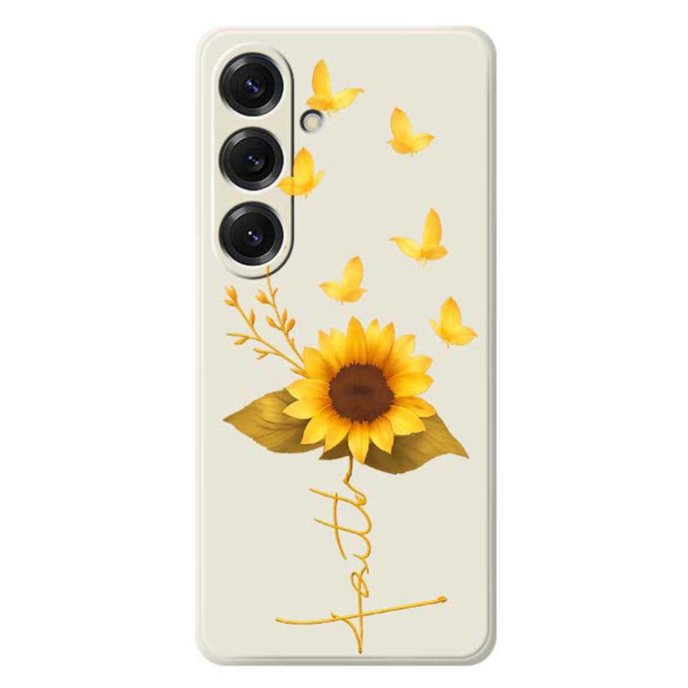Für Samsung Galaxy S25 Hülle Golden Butterfly Sunflower Muster Druck Straight Edge TPU Telefon Rückseite 