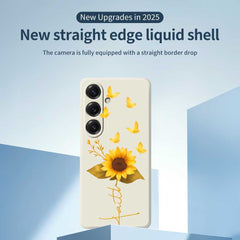 For Samsung Galaxy S25 Case Golden Butterfly Sunflower Pattern Printing Straight Edge TPU Phone Back Cover