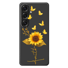 For Samsung Galaxy S25 Case Golden Butterfly Sunflower Pattern Printing Straight Edge TPU Phone Back Cover