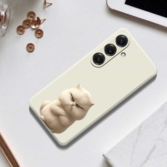 For Samsung Galaxy S25 Case Angry Cat Pattern Printing Straight Edge TPU Phone Back Cover