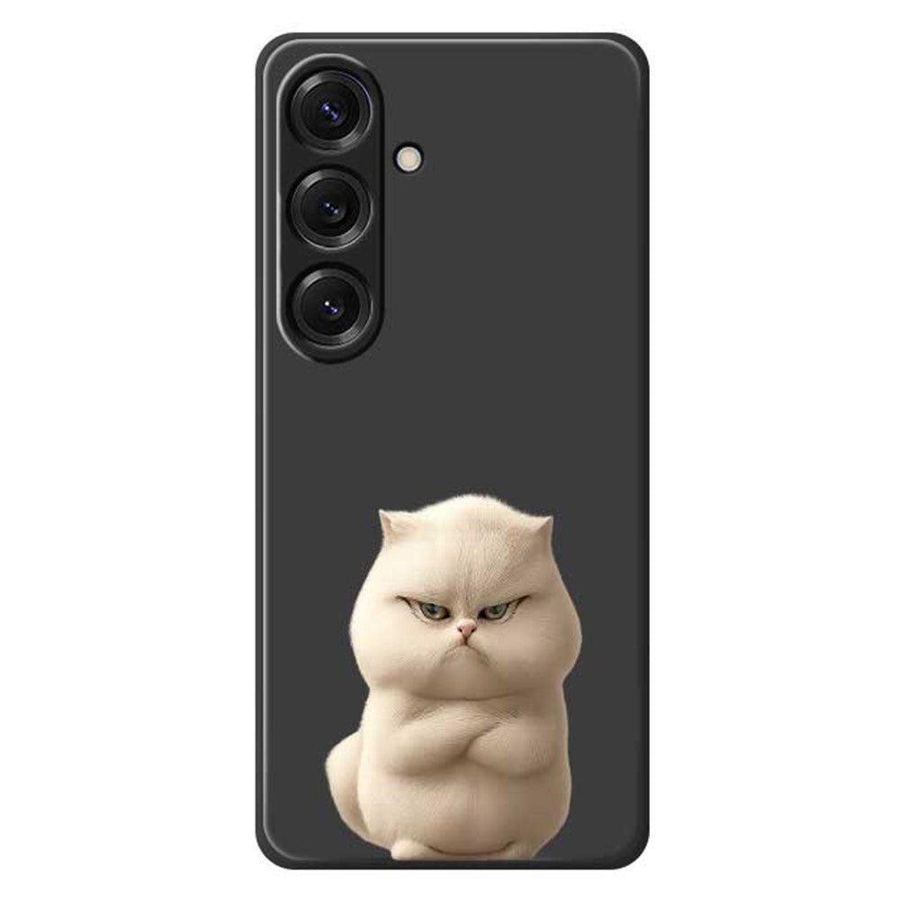 For Samsung Galaxy S25 Case Angry Cat Pattern Printing Straight Edge TPU Phone Back Cover