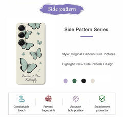For Samsung Galaxy S25 Case Green Butterfly Pattern Printing Straight Edge TPU Phone Back Cover