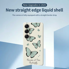 For Samsung Galaxy S25 Case Green Butterfly Pattern Printing Straight Edge TPU Phone Back Cover