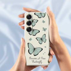 For Samsung Galaxy S25 Case Green Butterfly Pattern Printing Straight Edge TPU Phone Back Cover