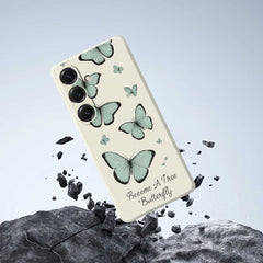 For Samsung Galaxy S25 Case Green Butterfly Pattern Printing Straight Edge TPU Phone Back Cover