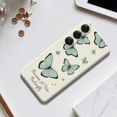 For Samsung Galaxy S25 Case Green Butterfly Pattern Printing Straight Edge TPU Phone Back Cover