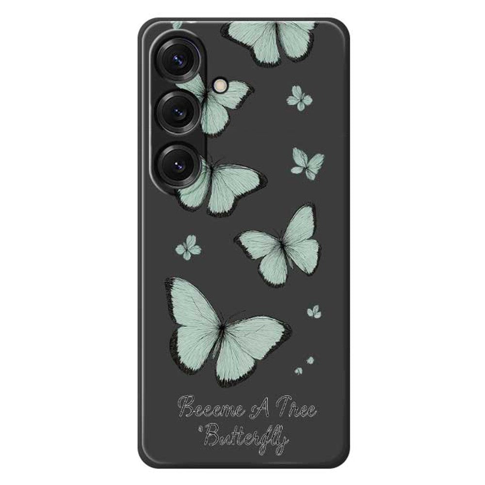 For Samsung Galaxy S25 Case Green Butterfly Pattern Printing Straight Edge TPU Phone Back Cover