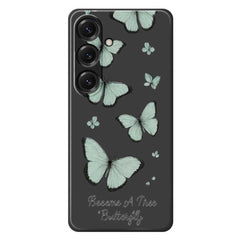 For Samsung Galaxy S25 Case Green Butterfly Pattern Printing Straight Edge TPU Phone Back Cover