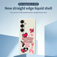 For Samsung Galaxy S25 Case Pink Elements Pattern Printing Straight Edge TPU Phone Back Cover
