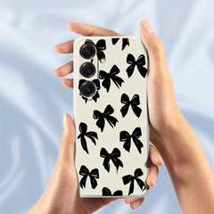 For Samsung Galaxy S25 Case Black Bow Pattern Printing Straight Edge TPU Phone Back Cover