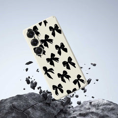 For Samsung Galaxy S25 Case Black Bow Pattern Printing Straight Edge TPU Phone Back Cover