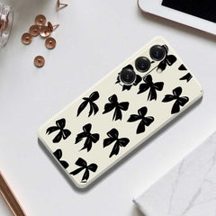 For Samsung Galaxy S25 Case Black Bow Pattern Printing Straight Edge TPU Phone Back Cover