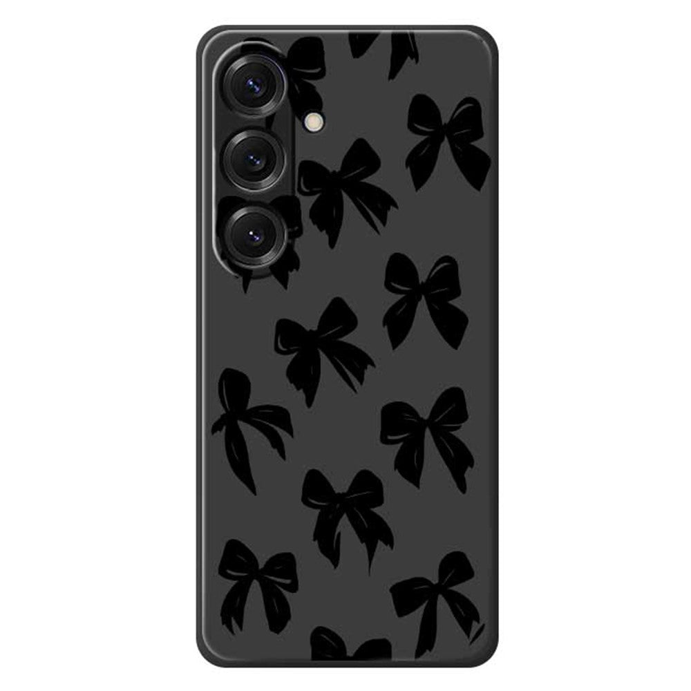 For Samsung Galaxy S25 Case Black Bow Pattern Printing Straight Edge TPU Phone Back Cover