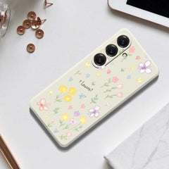 For Samsung Galaxy S25 Case Small Flowers Pattern Printing Straight Edge TPU Phone Back Cover