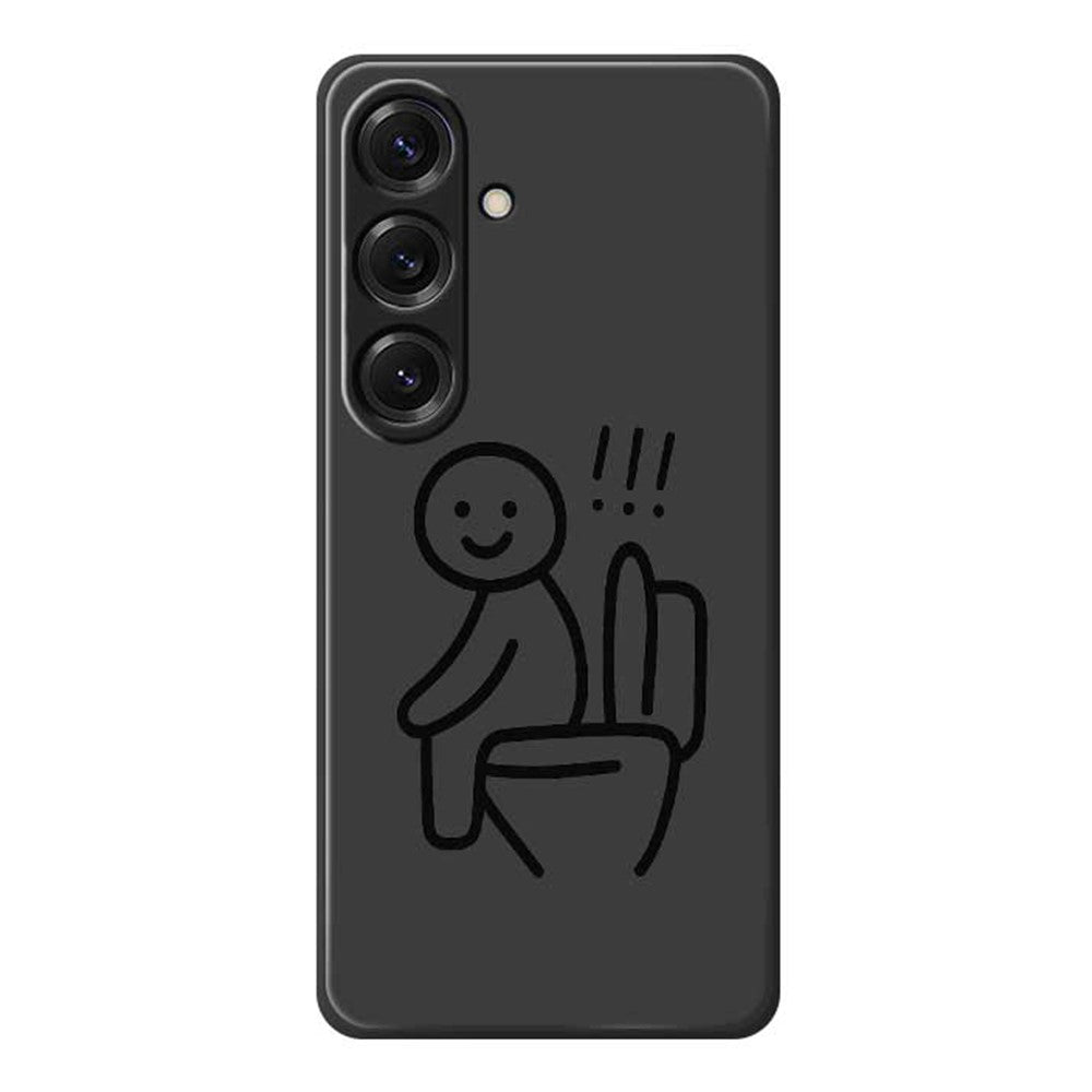 Coque arrière en TPU pour Samsung Galaxy S25, motif Stickman Toilettes, bord droit, impression 