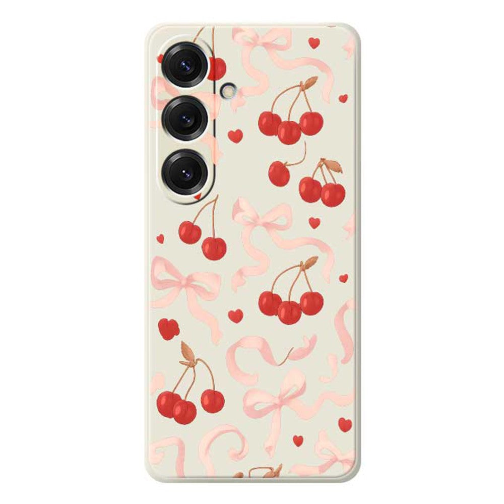 For Samsung Galaxy S25 Case Big Bow Cherry Pattern Printing Straight Edge TPU Phone Back Cover - TechGearPal