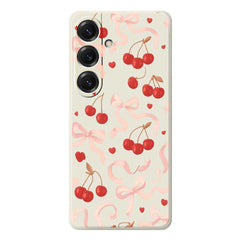 For Samsung Galaxy S25 Case Big Bow Cherry Pattern Printing Straight Edge TPU Phone Back Cover