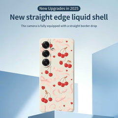 For Samsung Galaxy S25 Case Big Bow Cherry Pattern Printing Straight Edge TPU Phone Back Cover