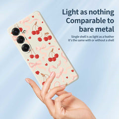 For Samsung Galaxy S25 Case Big Bow Cherry Pattern Printing Straight Edge TPU Phone Back Cover