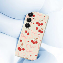 For Samsung Galaxy S25 Case Big Bow Cherry Pattern Printing Straight Edge TPU Phone Back Cover