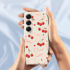 For Samsung Galaxy S25 Case Big Bow Cherry Pattern Printing Straight Edge TPU Phone Back Cover