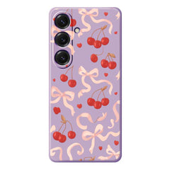 For Samsung Galaxy S25 Case Big Bow Cherry Pattern Printing Straight Edge TPU Phone Back Cover