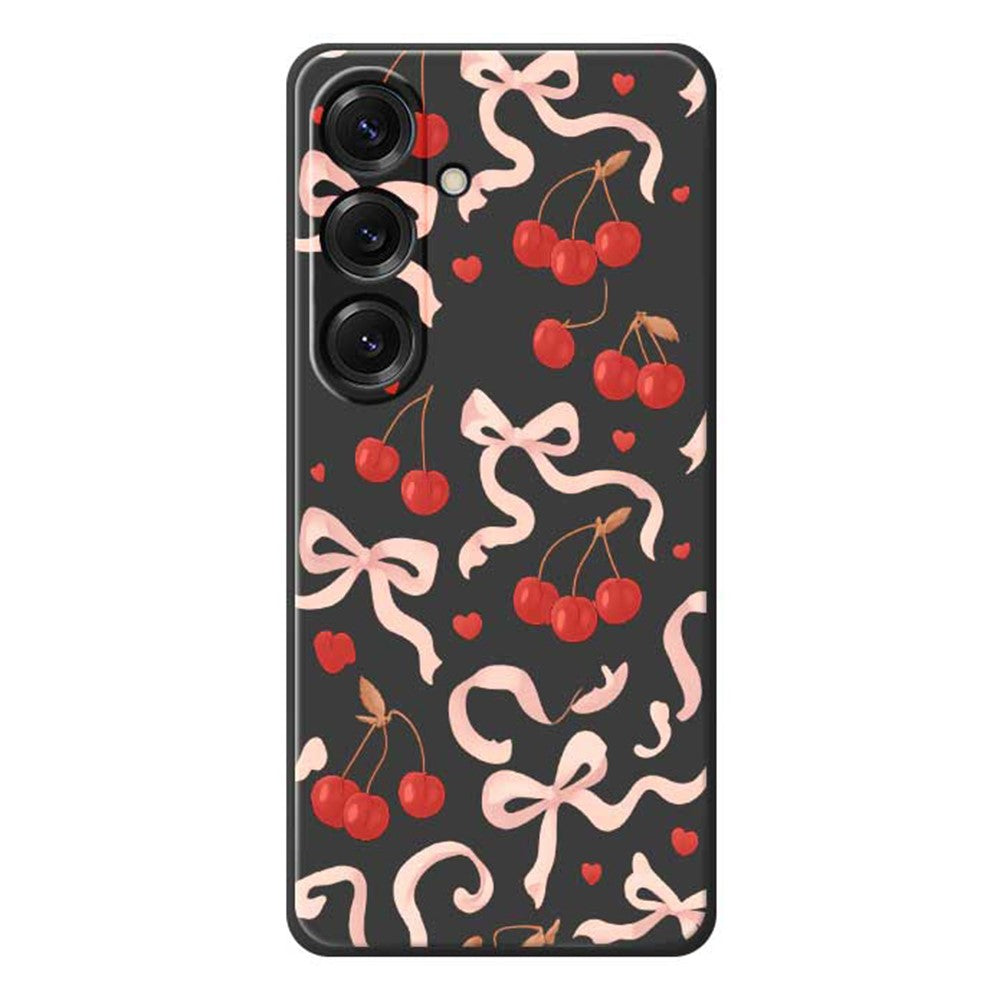 For Samsung Galaxy S25 Case Big Bow Cherry Pattern Printing Straight Edge TPU Phone Back Cover