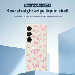 Für Samsung Galaxy S25 Hülle Rosa Schmetterlinge Musterdruck Gerade Kante TPU Telefon Rückseite 