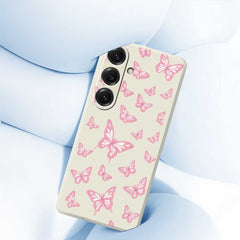 Für Samsung Galaxy S25 Hülle Rosa Schmetterlinge Musterdruck Gerade Kante TPU Telefon Rückseite 