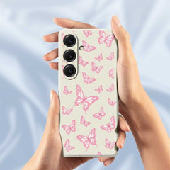 Für Samsung Galaxy S25 Hülle Rosa Schmetterlinge Musterdruck Gerade Kante TPU Telefon Rückseite 
