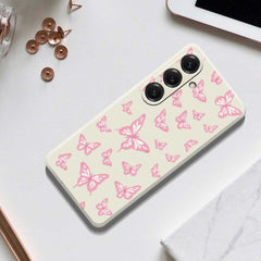 Für Samsung Galaxy S25 Hülle Rosa Schmetterlinge Musterdruck Gerade Kante TPU Telefon Rückseite 