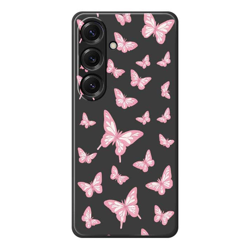 Für Samsung Galaxy S25 Hülle Rosa Schmetterlinge Musterdruck Gerade Kante TPU Telefon Rückseite 