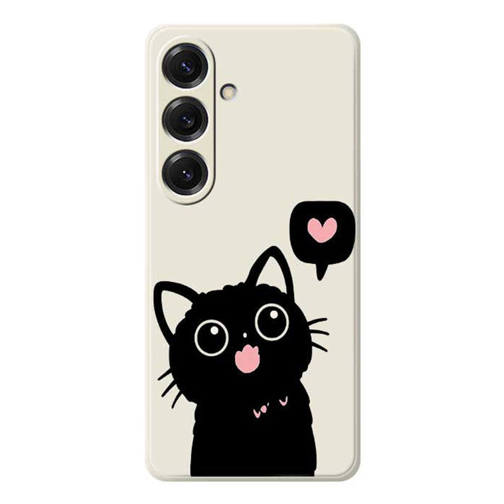 For Samsung Galaxy S25 Case Love Black Cat Pattern Printing Straight Edge TPU Phone Back Cover - TechGearPal