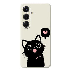 For Samsung Galaxy S25 Case Love Black Cat Pattern Printing Straight Edge TPU Phone Back Cover