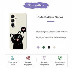 For Samsung Galaxy S25 Case Love Black Cat Pattern Printing Straight Edge TPU Phone Back Cover