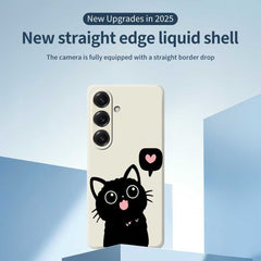 For Samsung Galaxy S25 Case Love Black Cat Pattern Printing Straight Edge TPU Phone Back Cover