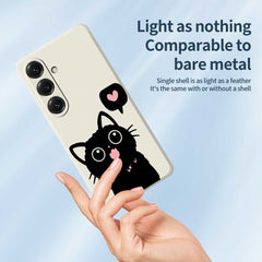 For Samsung Galaxy S25 Case Love Black Cat Pattern Printing Straight Edge TPU Phone Back Cover