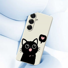 For Samsung Galaxy S25 Case Love Black Cat Pattern Printing Straight Edge TPU Phone Back Cover
