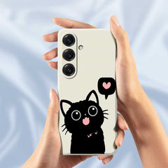For Samsung Galaxy S25 Case Love Black Cat Pattern Printing Straight Edge TPU Phone Back Cover