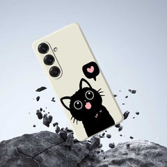 For Samsung Galaxy S25 Case Love Black Cat Pattern Printing Straight Edge TPU Phone Back Cover