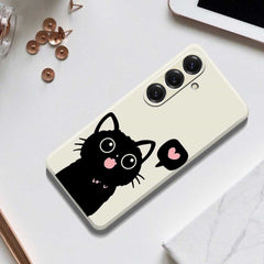 For Samsung Galaxy S25 Case Love Black Cat Pattern Printing Straight Edge TPU Phone Back Cover
