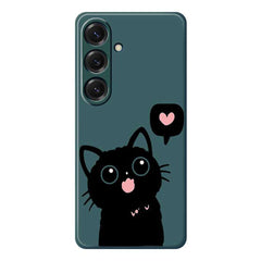 For Samsung Galaxy S25 Case Love Black Cat Pattern Printing Straight Edge TPU Phone Back Cover