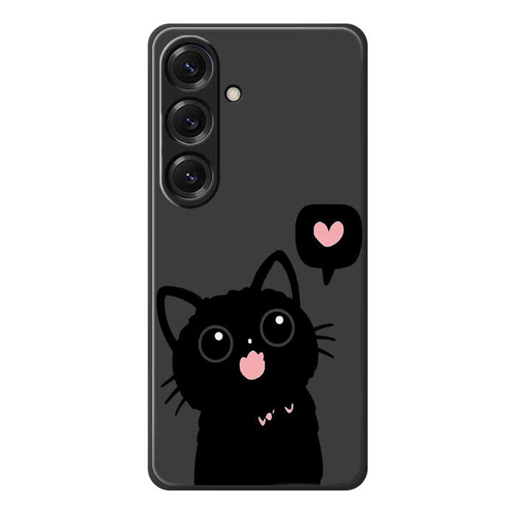 For Samsung Galaxy S25 Case Love Black Cat Pattern Printing Straight Edge TPU Phone Back Cover