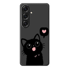 For Samsung Galaxy S25 Case Love Black Cat Pattern Printing Straight Edge TPU Phone Back Cover