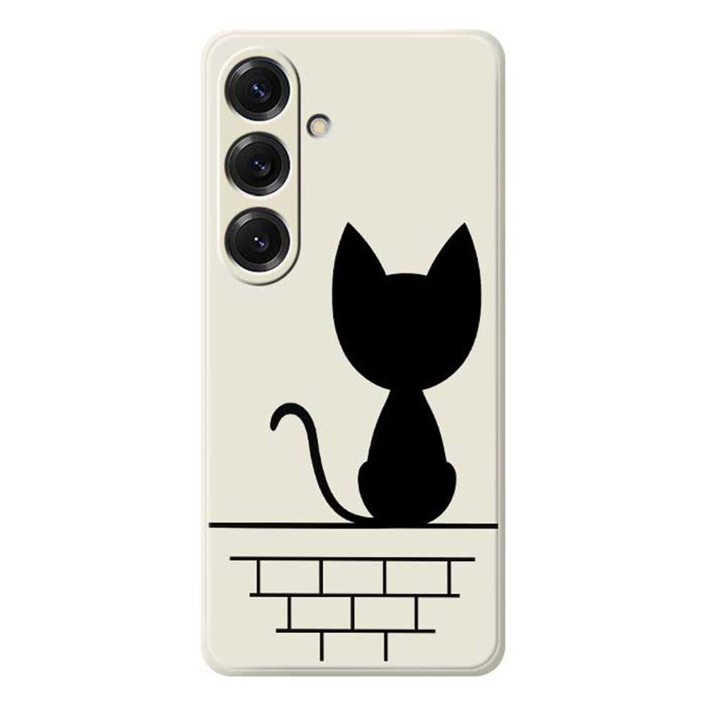 For Samsung Galaxy S25 Case Black Cat on the Wall Pattern Printing Straight Edge TPU Phone Back Cover - TechGearPal